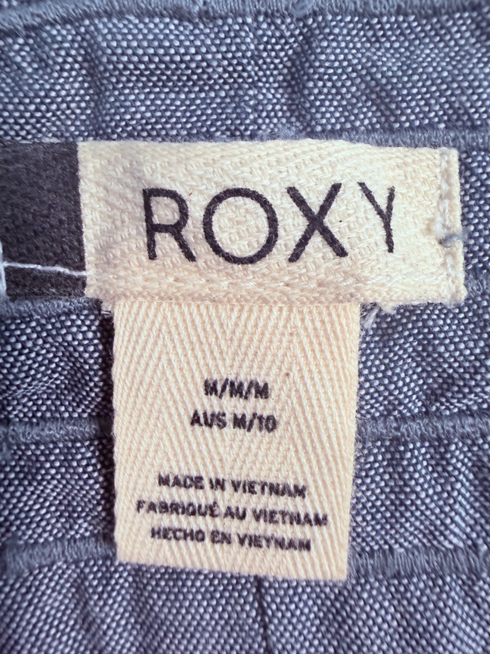 Roxy Chambray Cotton Tassled Rope Belt Front Back Pocket Beach Surf Short M - Picture 7 of 8